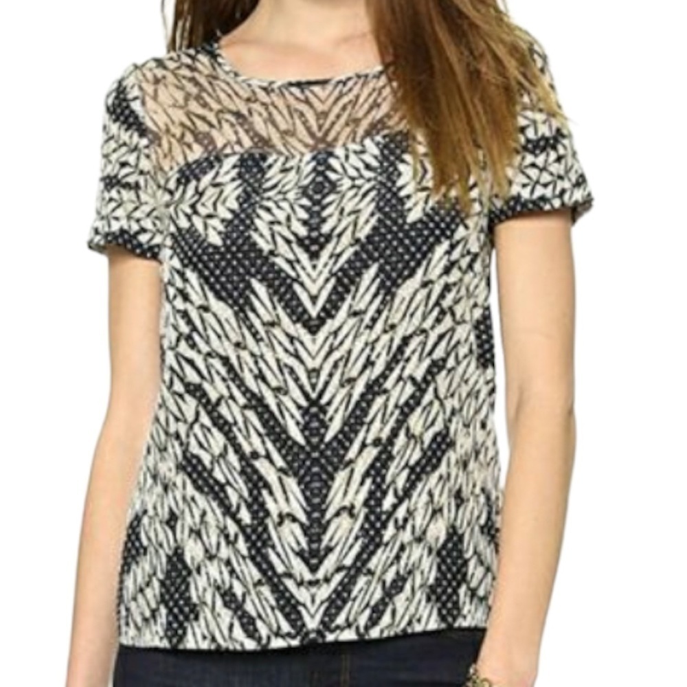 Diane Von Furstenberg Angela Panther Silk Lace Top Size 6